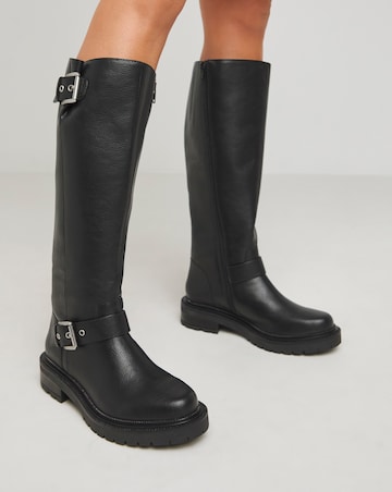 Eden Buckle Detail Knee High Boots - Wide Fit (E) & Curvy Calf