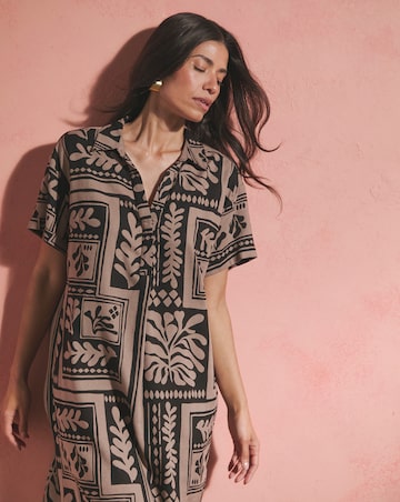 Linen Mix Collared Tunic Dress