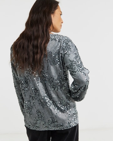 Velvet Sequin Slash Neck Volume Sleeve Top
