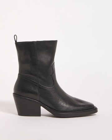Rayla Leather Stretch Western Cowboy Ankle Boots - Wide Fit (E)