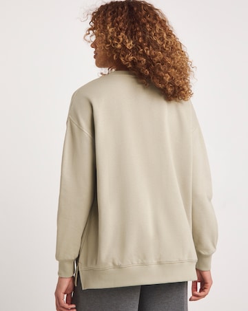 Beige Split Hem Crew Neck Sweatshirt
