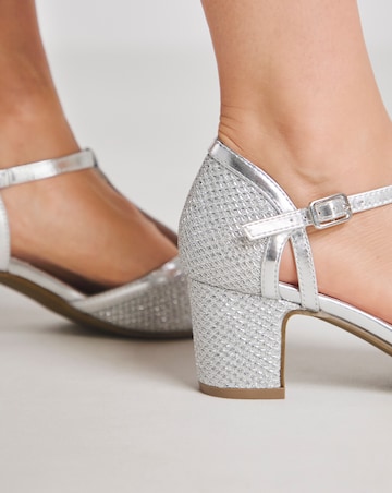 Dolores Low Block Heel T Bar Shoes - Wide Fit (E)