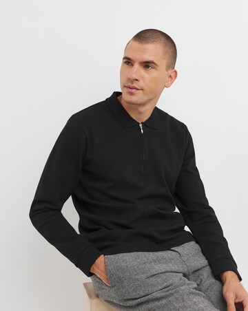 Long Sleeve Textured Jersey Polo- Black