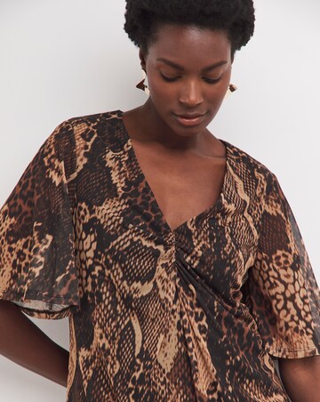 Printed Mesh V-Neck Angel Sleeve Top