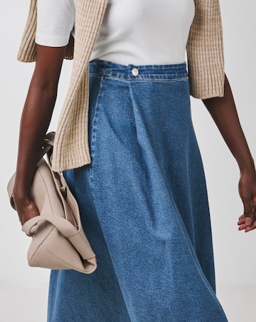 Denim Blue Full Pleat Denim Skirt