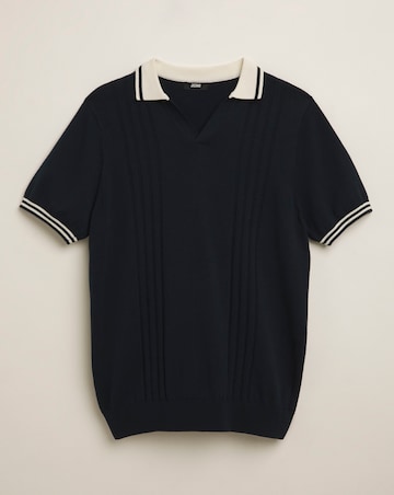Navy Open Neck Knitted Polo