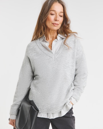 Grey Colourblock V Neck Tunic