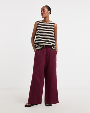 Pure Cotton Textured Pull On Wide Leg Trousers