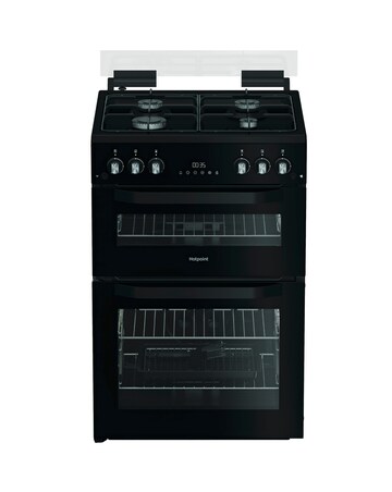 Hotpoint HTG6GDCB1 60cm Gas Twin Cooker with Glass Lid - Black