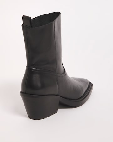 Rayla Leather Stretch Western Cowboy Ankle Boots - Wide Fit (E)