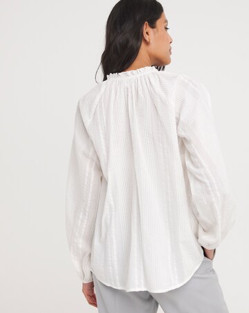 Collarless Long Sleeve Tie Neck Blouse