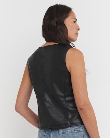 Faux Leather Button Front Waistcoat