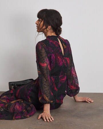 Joanna Hope Purple Print Metallic Dobby Maxi Dress