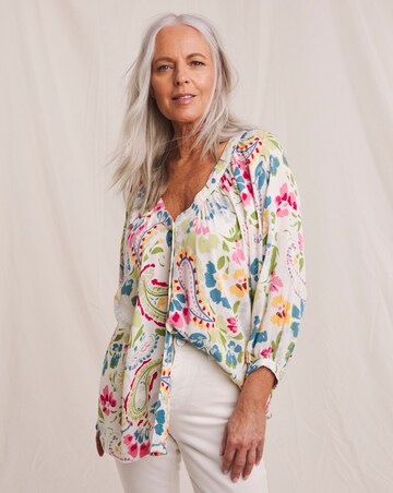 Julipa Textured Crinkle Button Down Printed Blouse