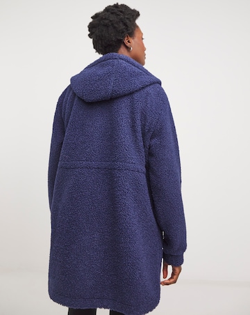 Indigo Borg Tie Detail Zip Up Longline Jacket