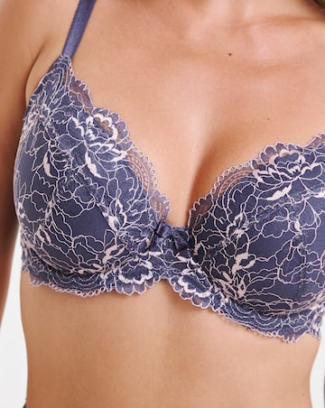 Pretty Secrets 2 Pack Ella Lace Padded Plunge Wired Bras - Navy/Pink