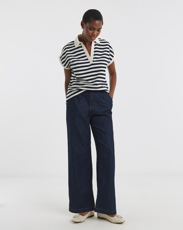 Navy Stripe Short Sleeve Rugby Polo Top