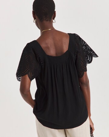 Square Neck Crochet Sleeve Top