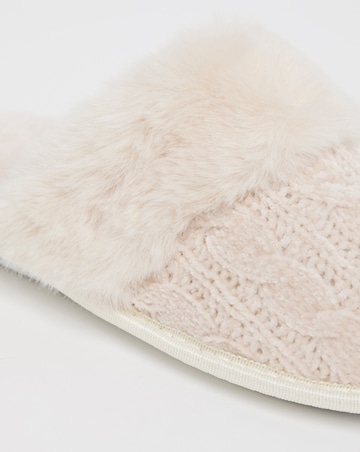 Dana Faux Fur Trim Mule Slippers - Extra Wide Fit (EEE)