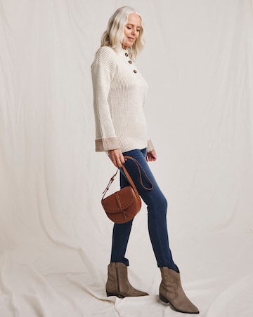 Julipa Beige Ribbed Henley Jumper