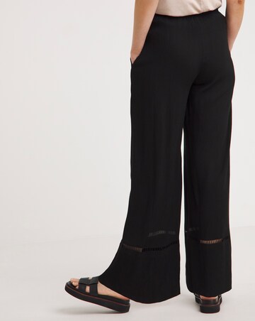 Black Crinkle Shirred Waist Wide Leg Trousers