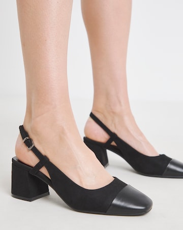 Heavenly Soles Tegan Low Block Heel Slingback Shoes - Wide Fit (E)