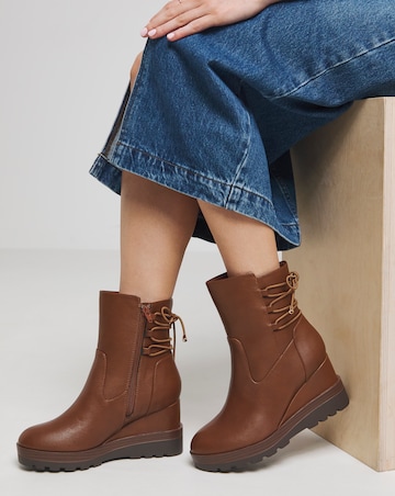 Frankie Lace Back Detail Wedged Ankle Boots Extra Wide EEE Fit