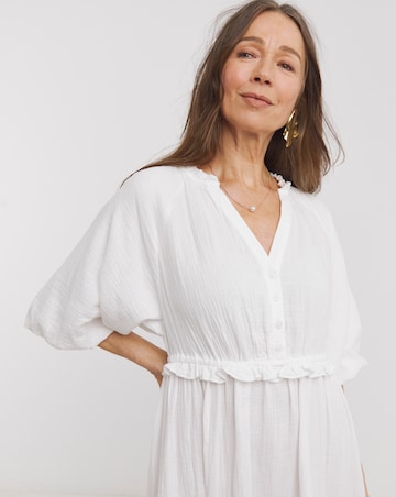 Pure Cotton Textured Bubble Sleeve Maxi Dress