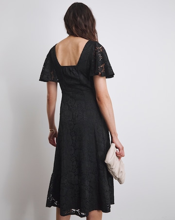 Joanna Hope Black Angel Sleeve Stretch Lace Midi Dress