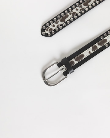 Faux Cow Ponyhair Studded Jeans Belt