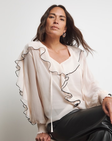 Joanna Hope Ruffle Blouse With Contrast Trim