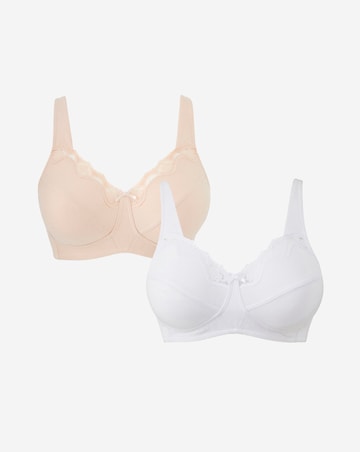 Pretty Secrets (2 Pack) Non Wired Cotton Rich Bras (B-G) White/Blush
