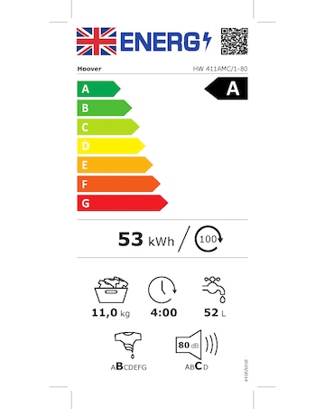 Hoover H-WASH 500 HW411AMC 11kg Washing Machine with 1400 spin, A rated, White