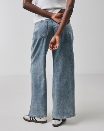 Blue Pleat Detail Wide Leg Jeans