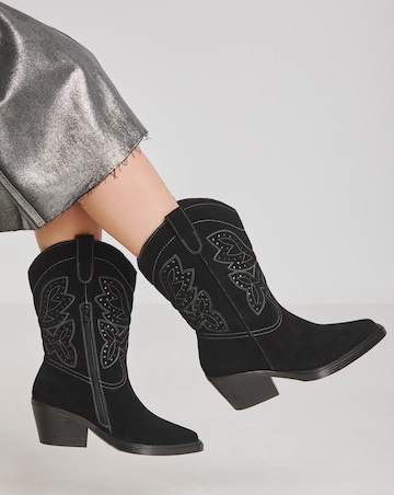 Daytona Suede Western Mid Calf Boots - Wide Fit (E) & Standard Calf