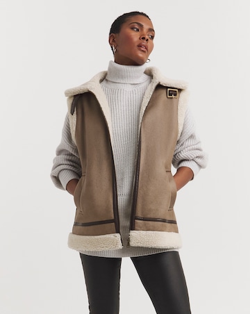 Tan Faux Shearling Aviator Gilet