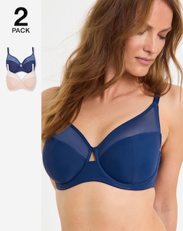 Pretty Secrets (2 Pack) Maisie Mesh Minimiser Wired Bras (D-H) Navy/Cream