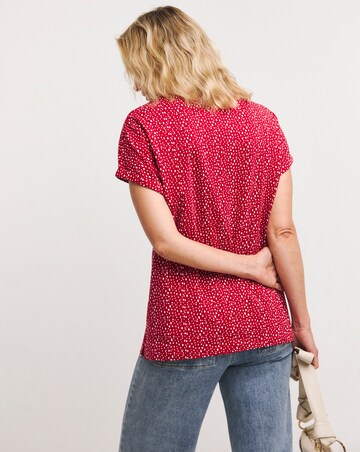 Print V-Neck Short Sleeve Boxy T-Shirt