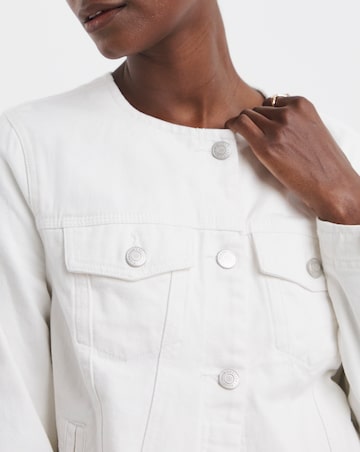Pure Cotton White Collarless Denim Jacket