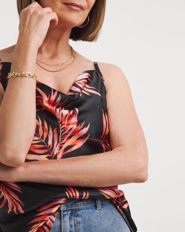 Leaf Print Satin Cowl Neck Cami