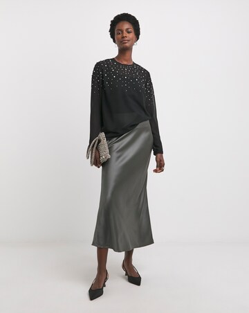 Womens Embellished Long Sleeve Blouse - Black
