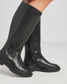 Andy Leather Stretch Seam Knee High Flat Boots - Wide Fit (E) &amp; Curvy Calf