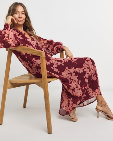 Frill Collar Printed Maxi Dress
