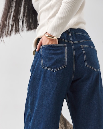 Mid Blue Pleat Front Wide Leg Jeans