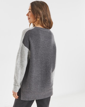 Grey Colourblock V Neck Tunic