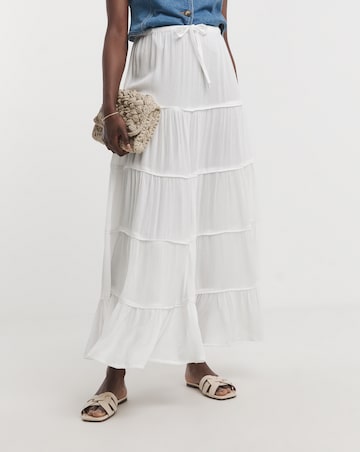 White Crinkle Tiered Maxi Skirt