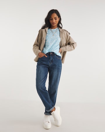 Blue Floral Short Sleeve Woven Top