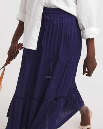 Indigo Crinkle Midi Skirt