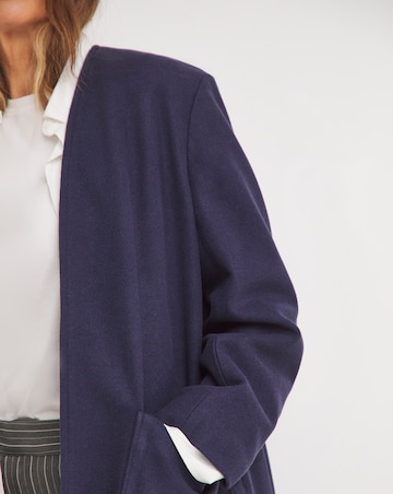 Navy Collarless Longline Coat