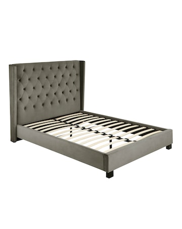 Allegra Winged Velvet Bed with 3 Layer Memory Foam Hybrid Mattress